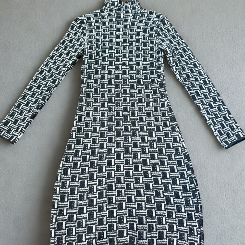 Zara Monochrome Geometric Long Sleeve Dress